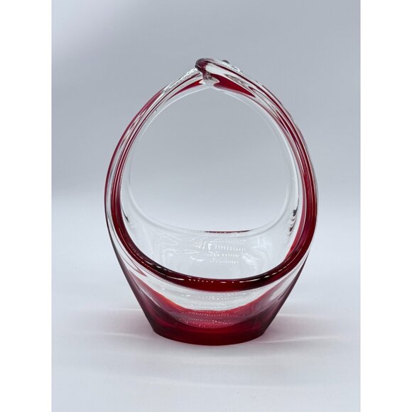 Vintage Mid Century Modern Red & Clear Art Glass Dish / Basket - Picture 1 of 6